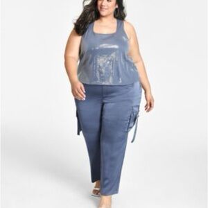 Plus Size Straight-Leg Cargo Pants in Blue